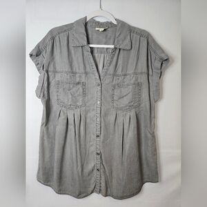 Style & Co. Women's Gray Button-Down Shirt With Pockets Size Large